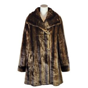 Jones New York Faux Fur Coat Brown Vintage Mid-Length Mob Wife Style Jacket